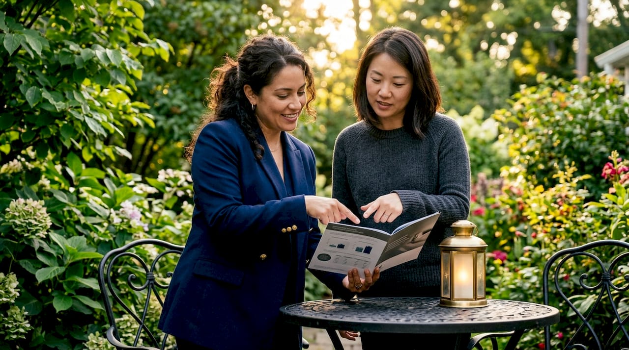 Two women discussing insurance policies