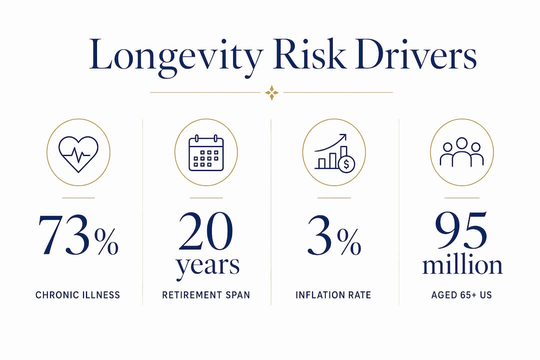 Infographic showing key longevity risk factors with stats