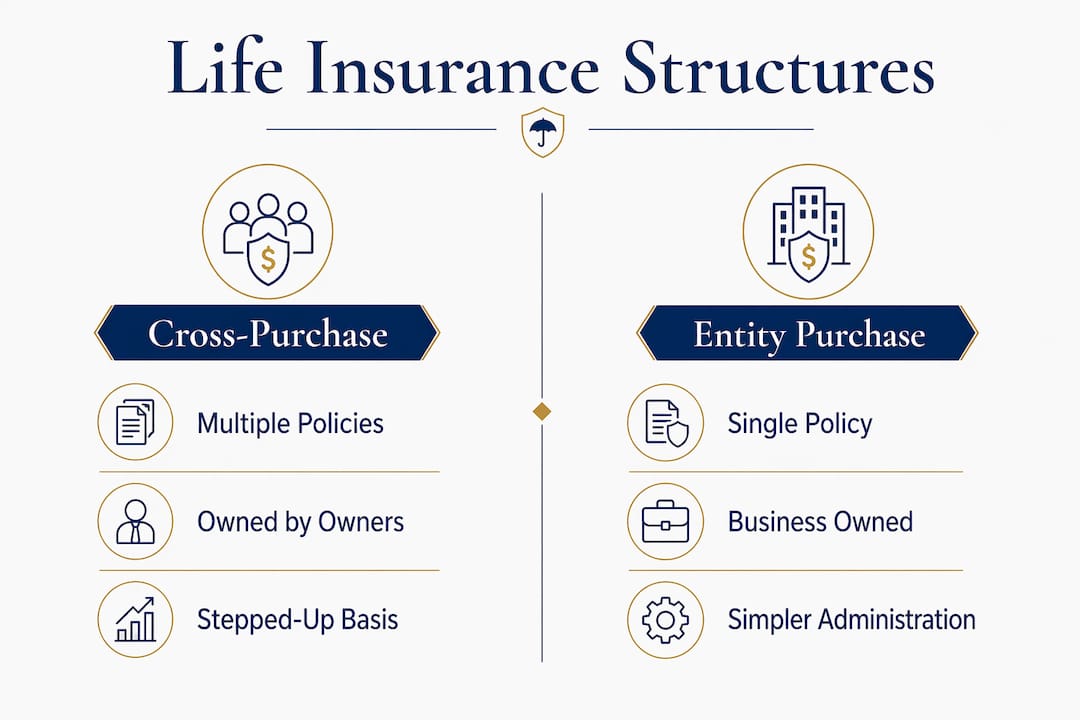 Infographic comparing two life insurance business succession structures