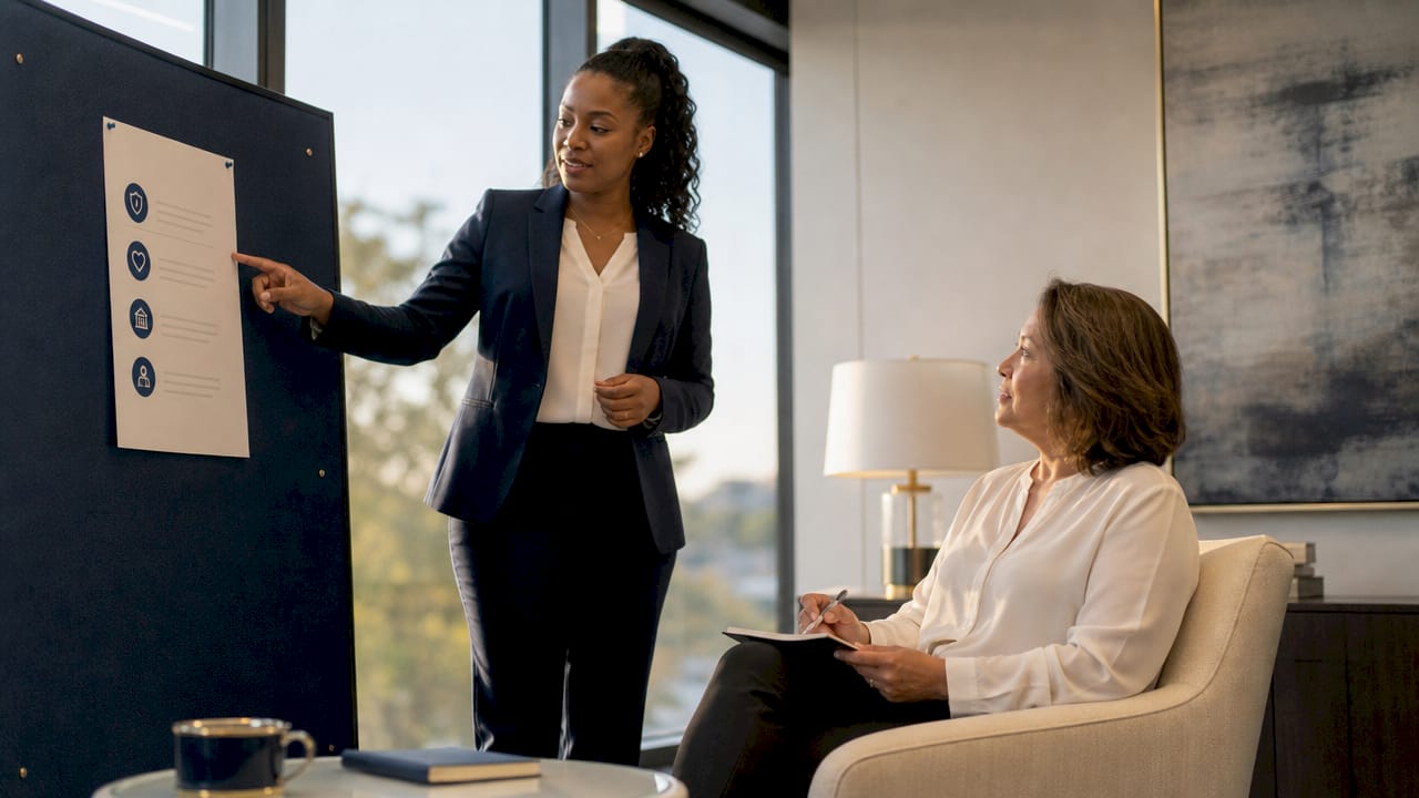 Insurance agent explaining coverage types