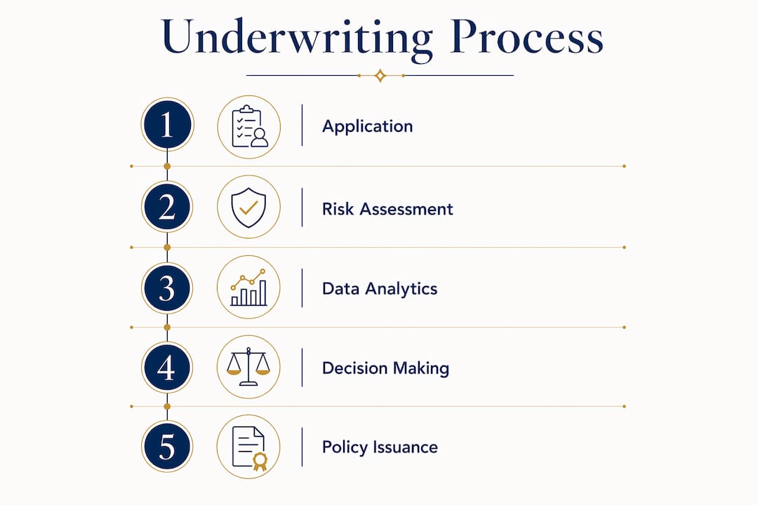 Vertical flow infographic of underwriting steps
