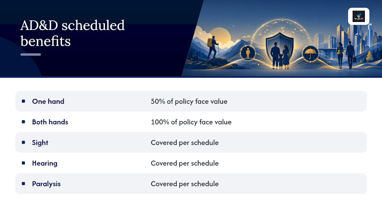 AD&D scheduled benefit percentages and covered losses