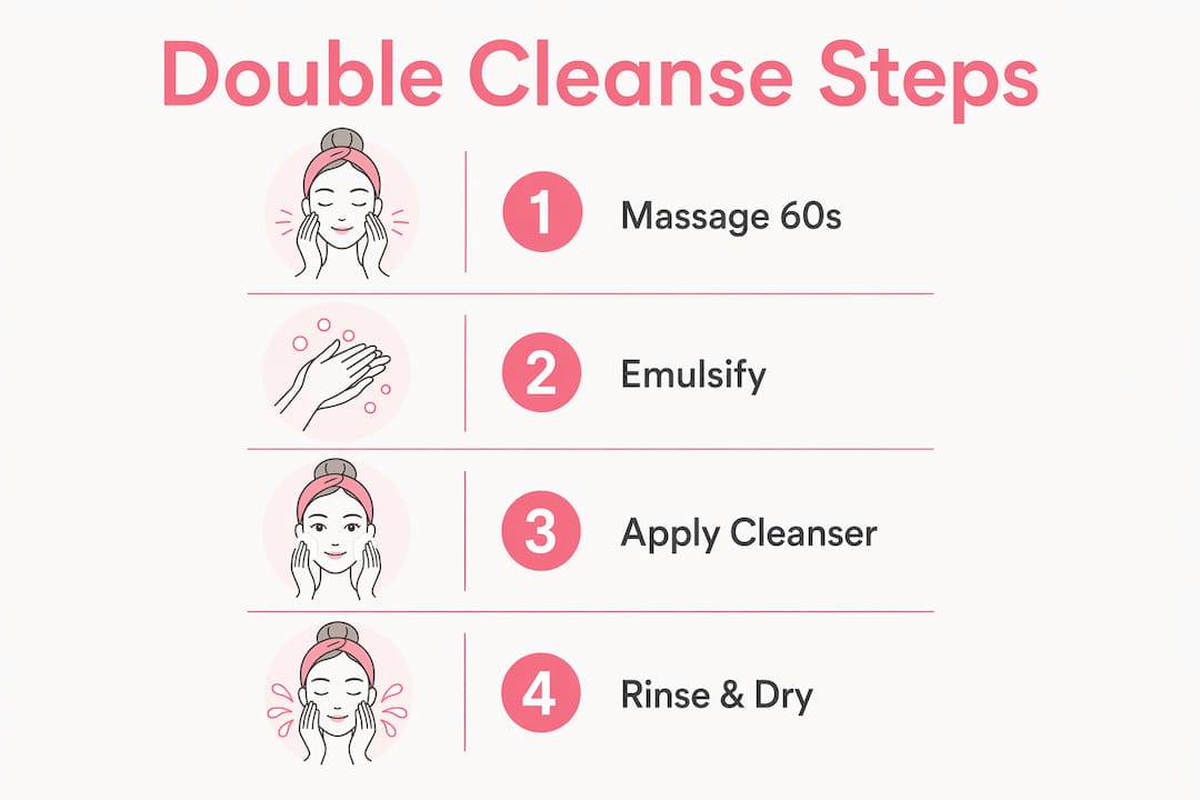 Infographic illustrating steps for double cleansing