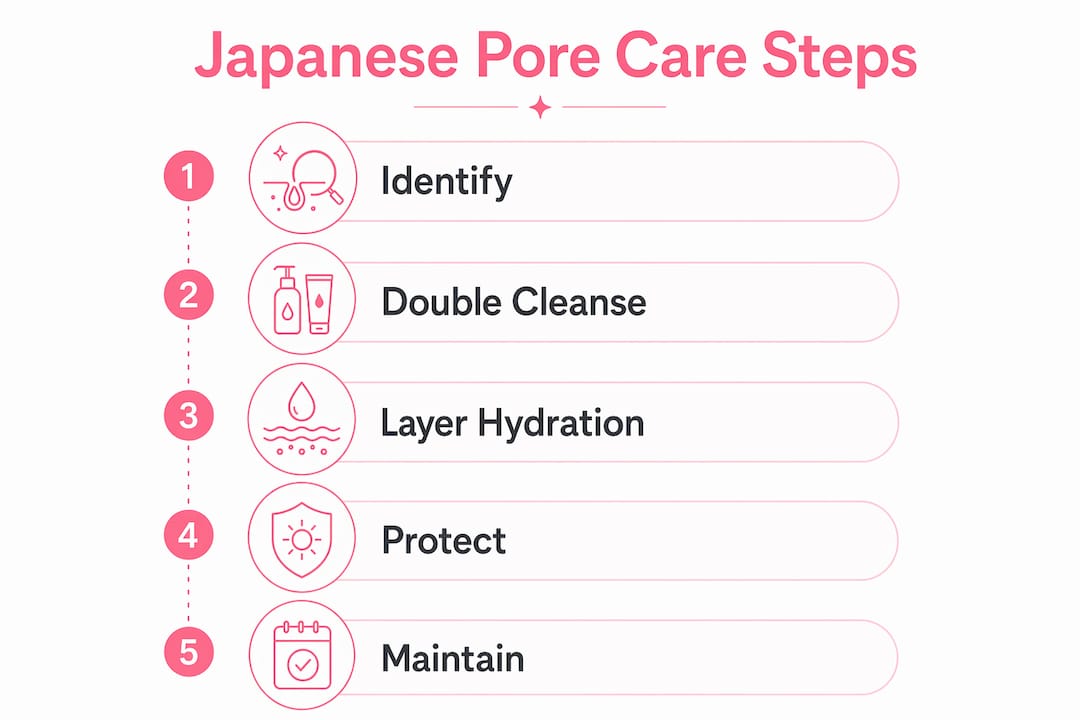 Infographic outlining Japanese pore care routine steps
