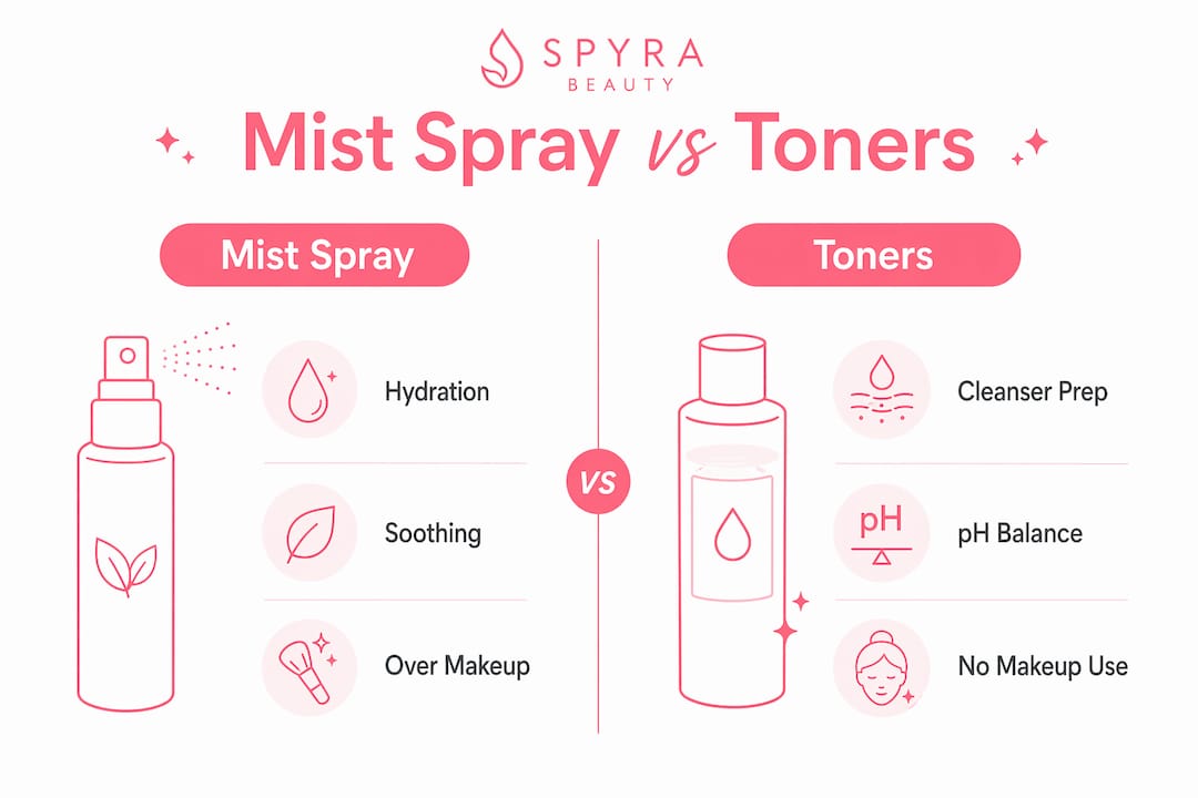 Infographic comparing facial mist sprays and toners