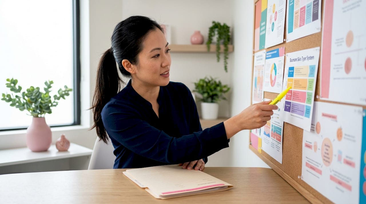 Dermatologist reviewing Baumann Skin Type classification chart