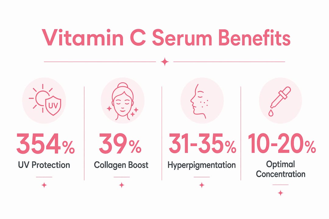 Infographic displaying vitamin C serum benefits statistics