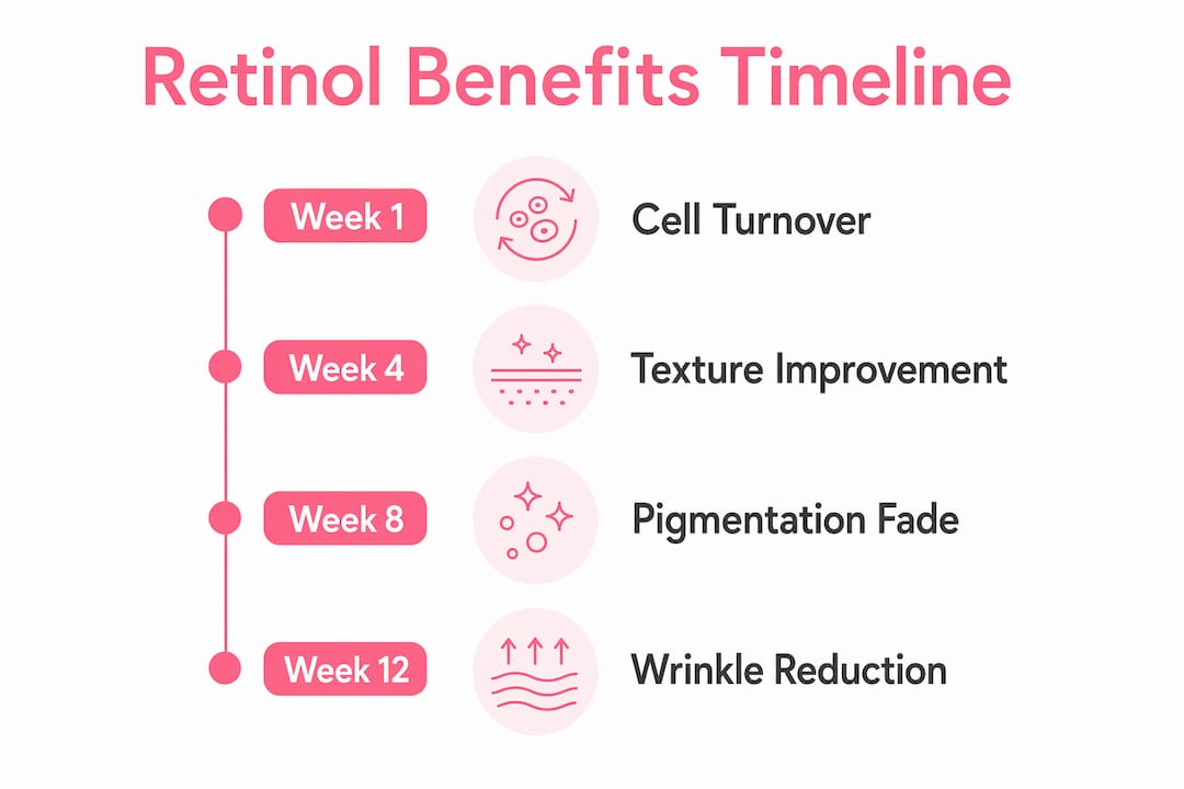 Infographic illustrating retinol benefits timeline