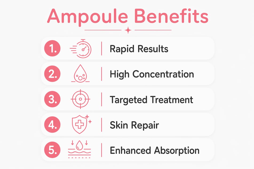 Infographic showing key benefits of ampoule skincare treatments