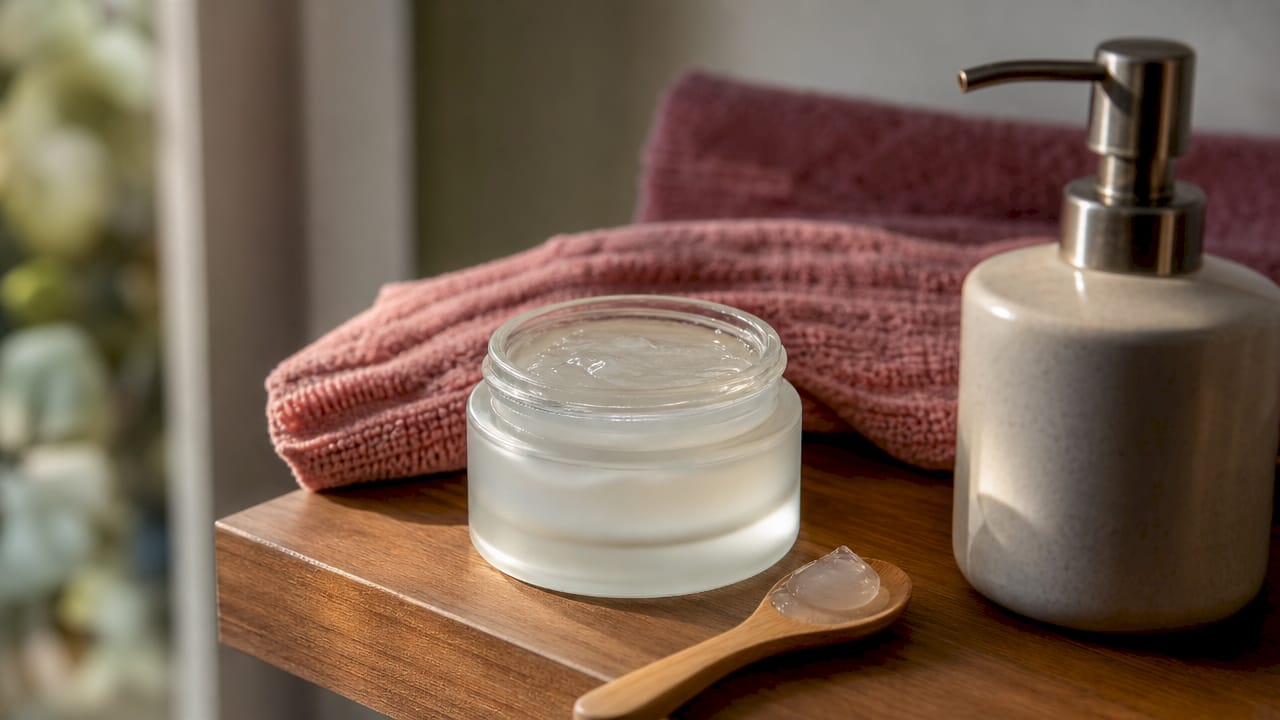 Close-up of gel cream moisturizer texture in jar