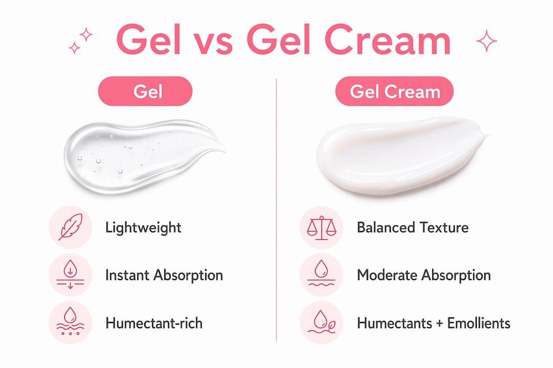 Infographic comparing gel and gel cream moisturizers