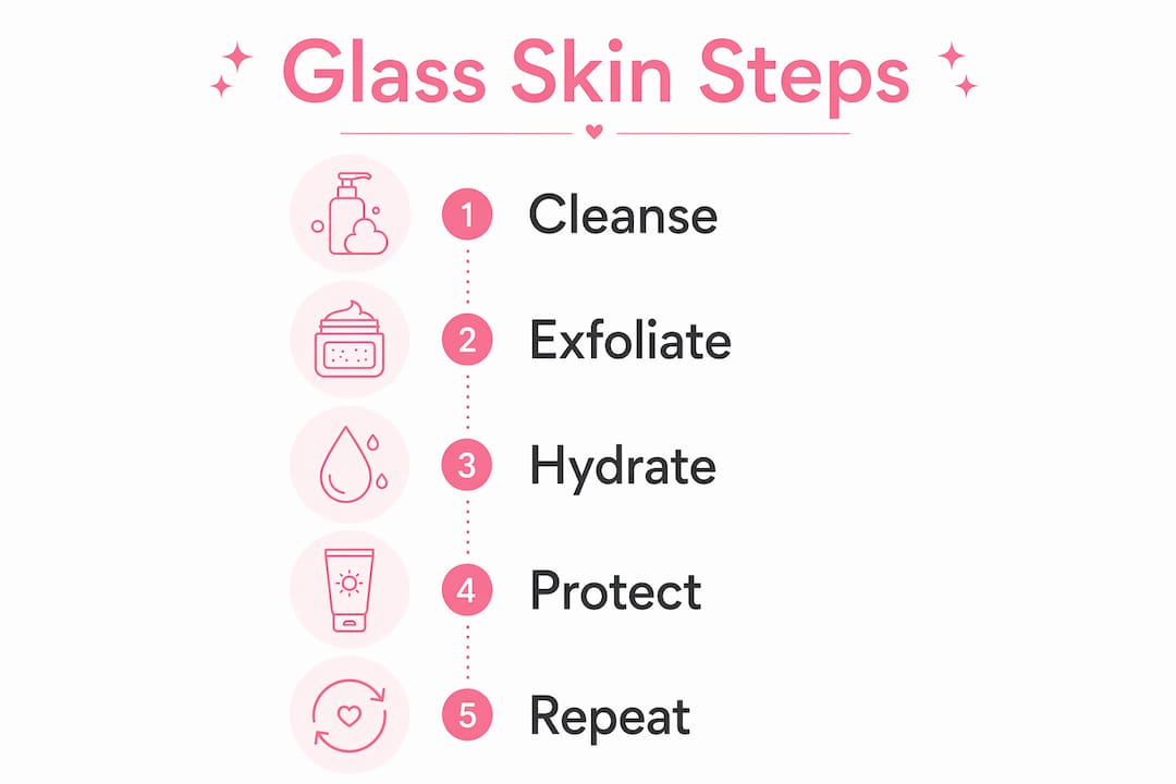 Infographic showing glass skin routine steps