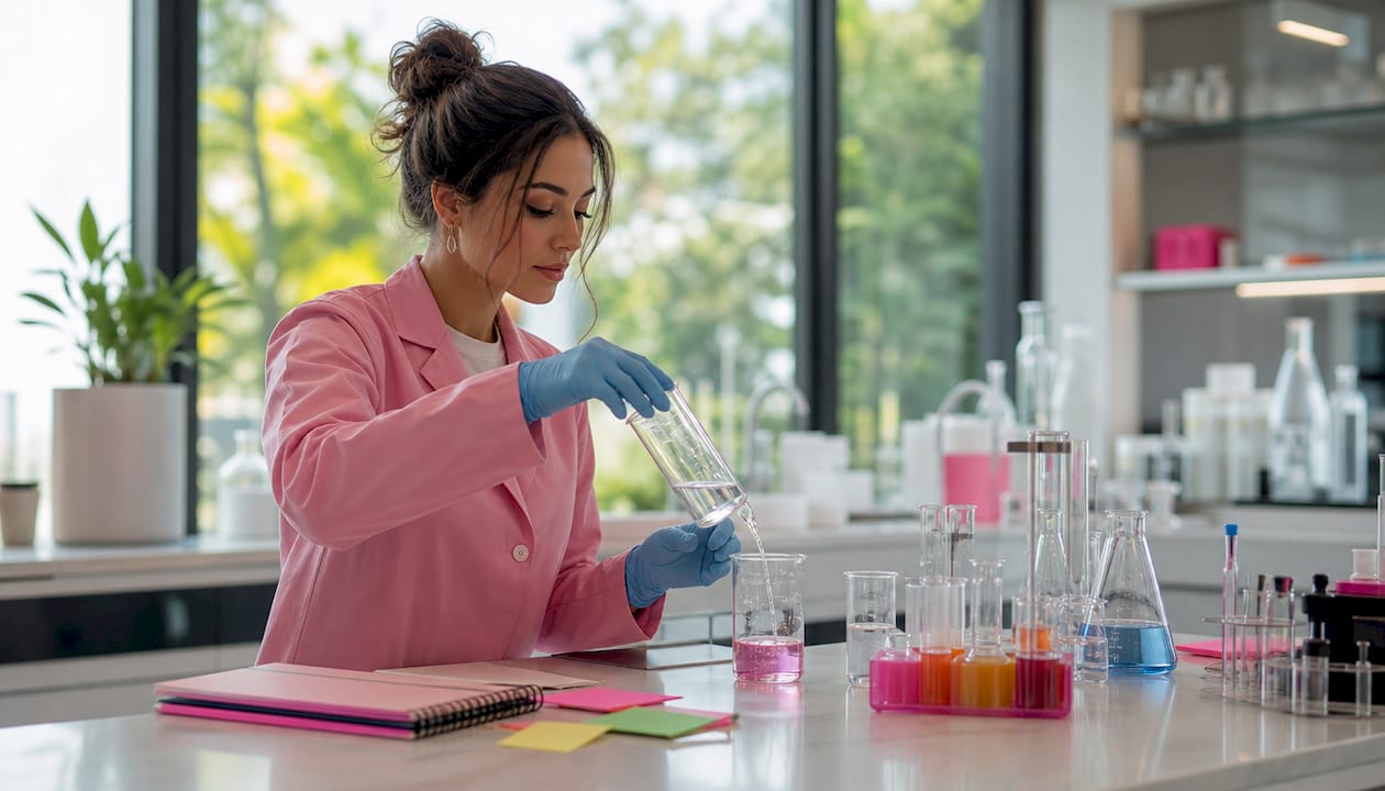 Scientist mixing peptide skincare formulation