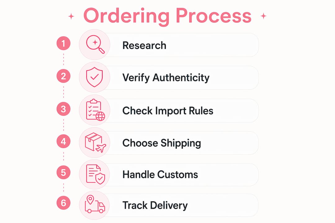 Infographic showing steps to order Korean skincare abroad