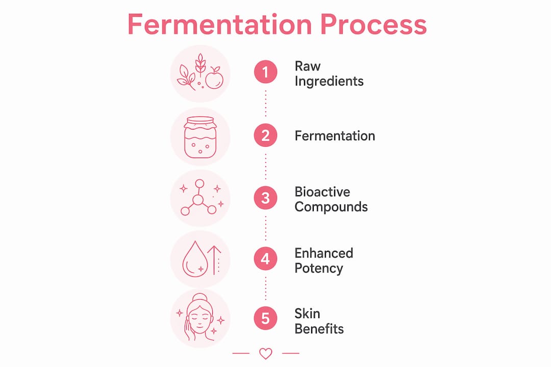 Infographic illustrating fermentation skincare process with steps