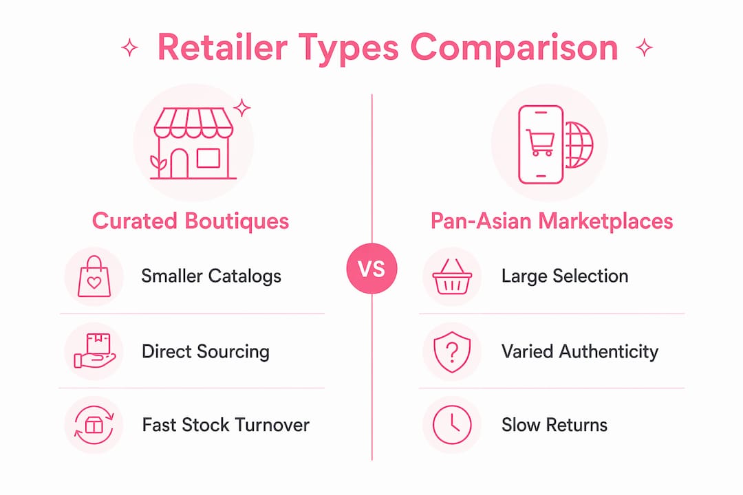 Infographic comparing curated boutiques versus pan-Asian marketplaces