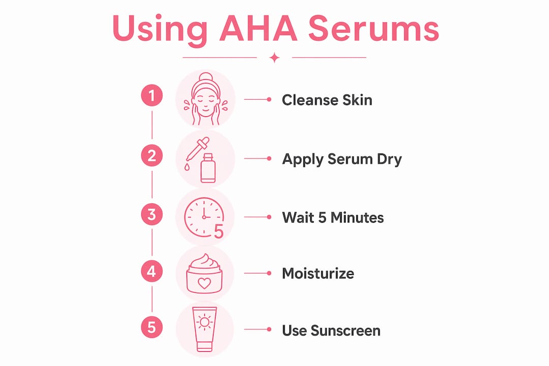 Infographic showing AHA serum use steps