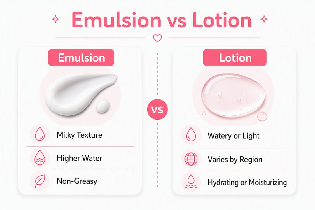 Infographic showing emulsion vs lotion key differences