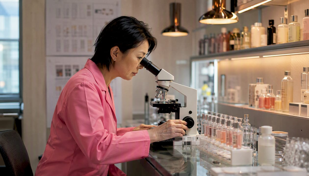 Japanese scientist working on skincare formula
