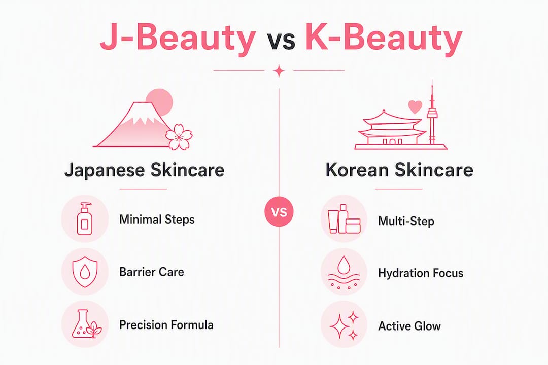Infographic comparing Japanese and Korean skincare approaches