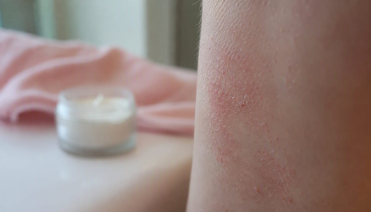Close-up of irritated skin barrier
