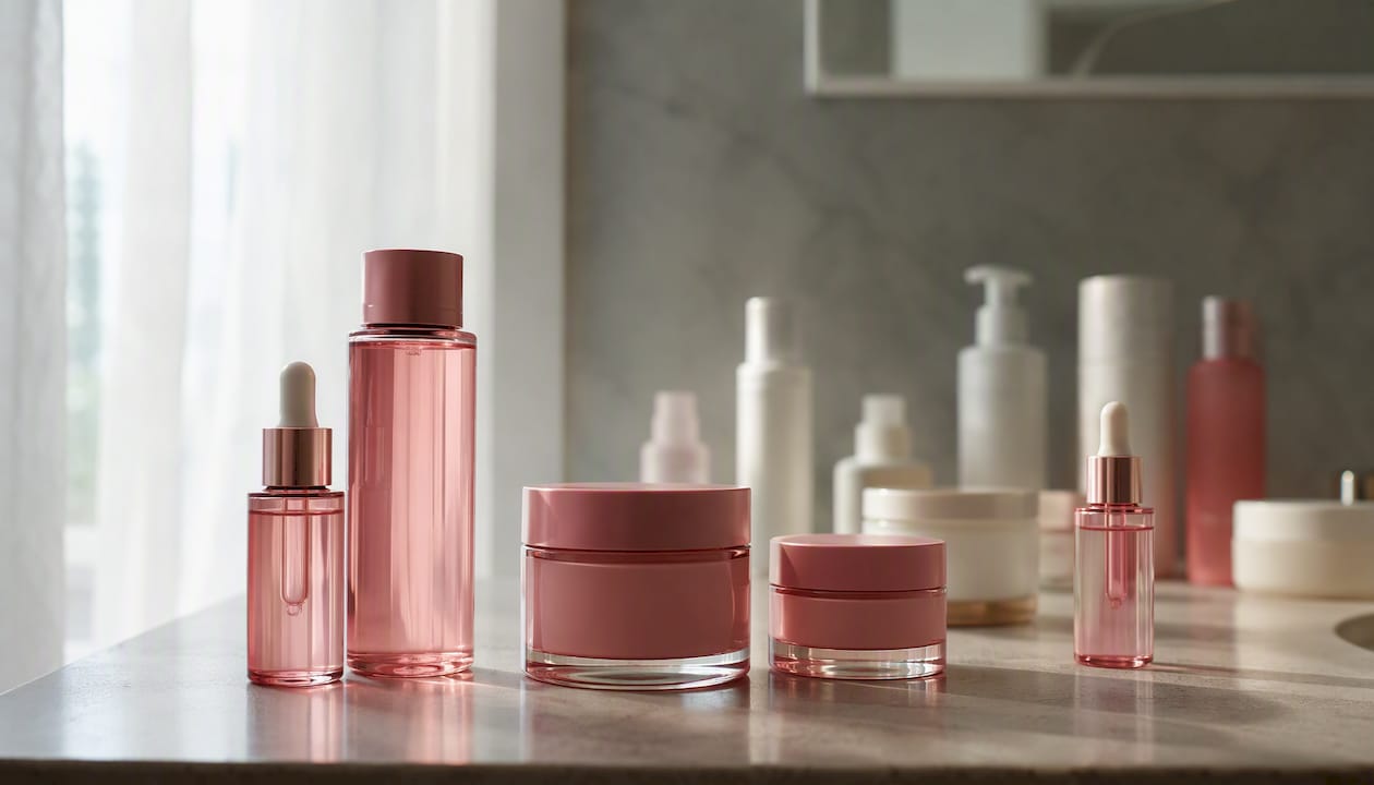 Organized skincare products on bathroom countertop