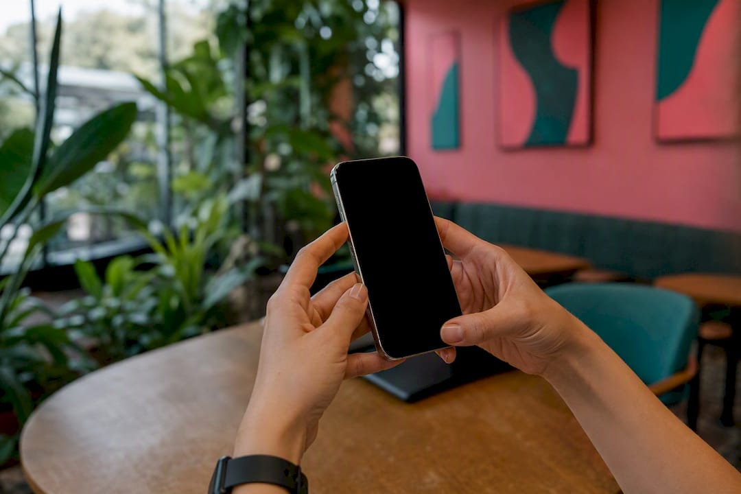Hands holding smartphone for skin scan