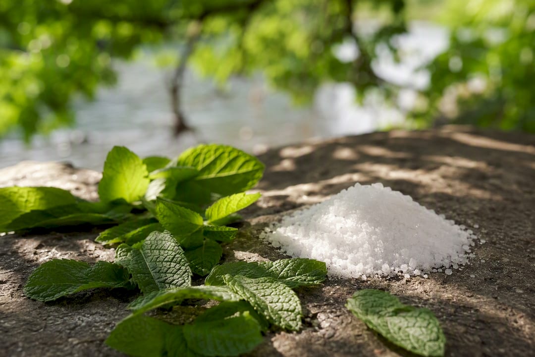 Menthol leaves and exfoliating acid crystals