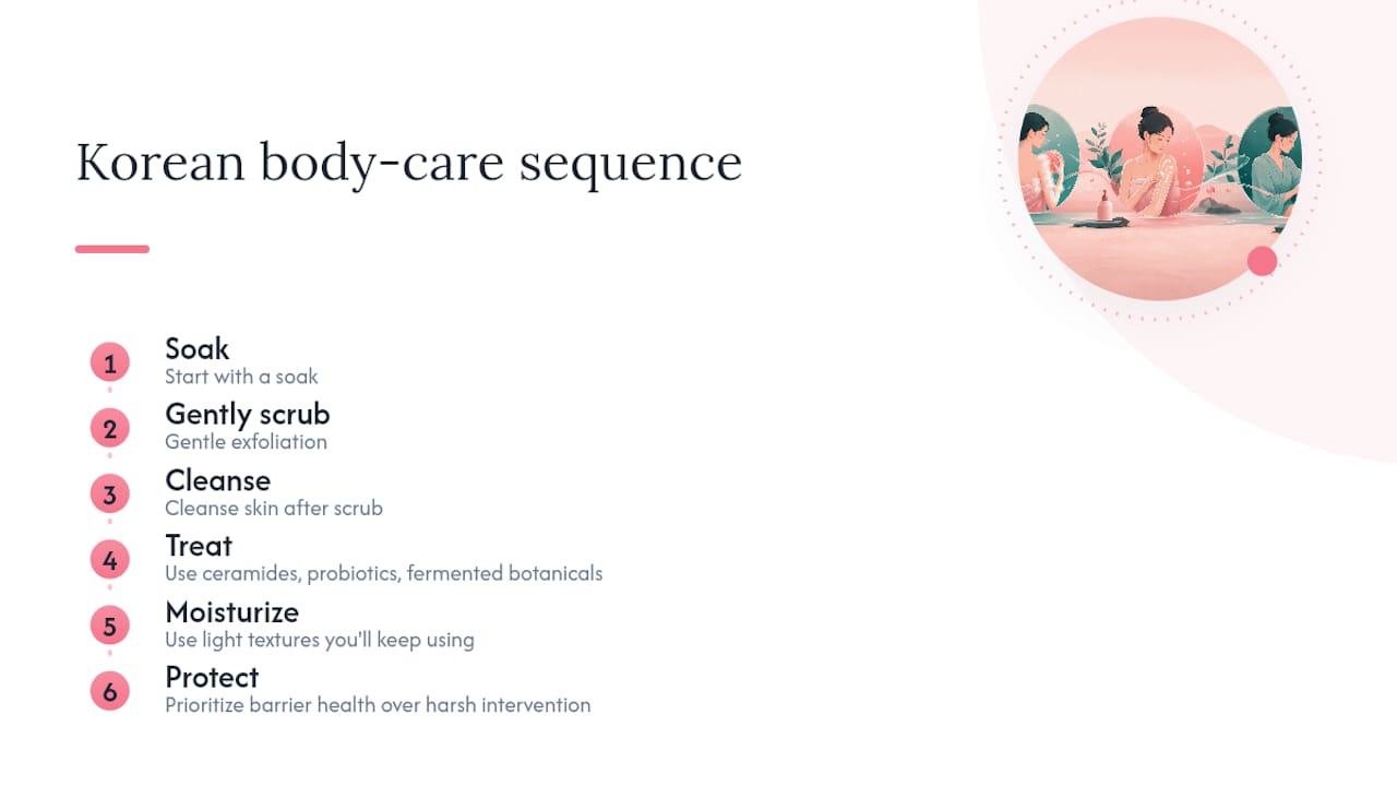 Six stages of a Korean body care routine