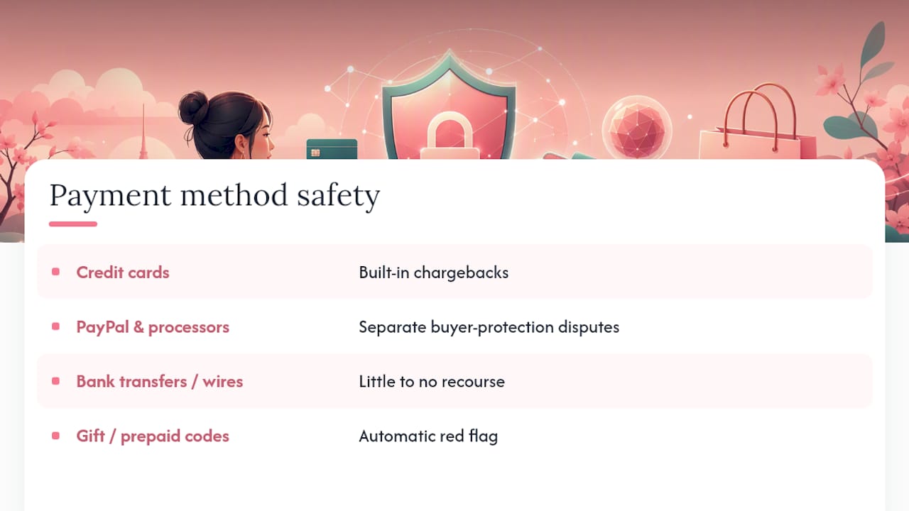 Comparison of payment methods and buyer protection