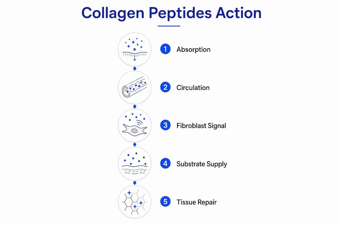 Infographic illustrating collagen peptide mechanism in body