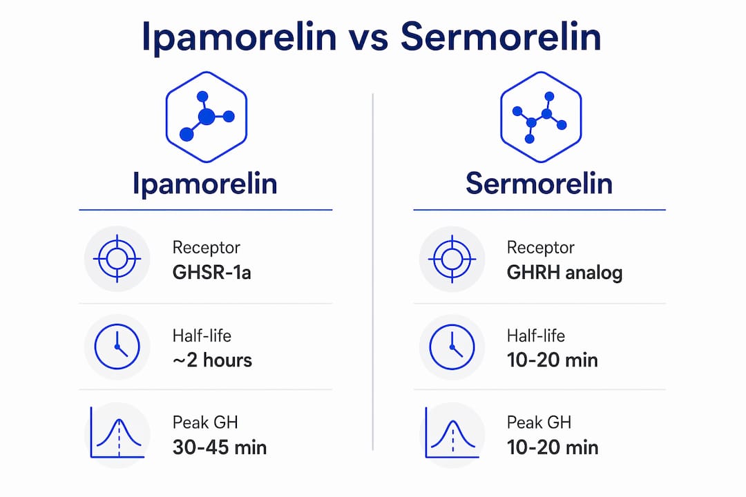 Comparison infographic of ipamorelin and sermorelin peptides