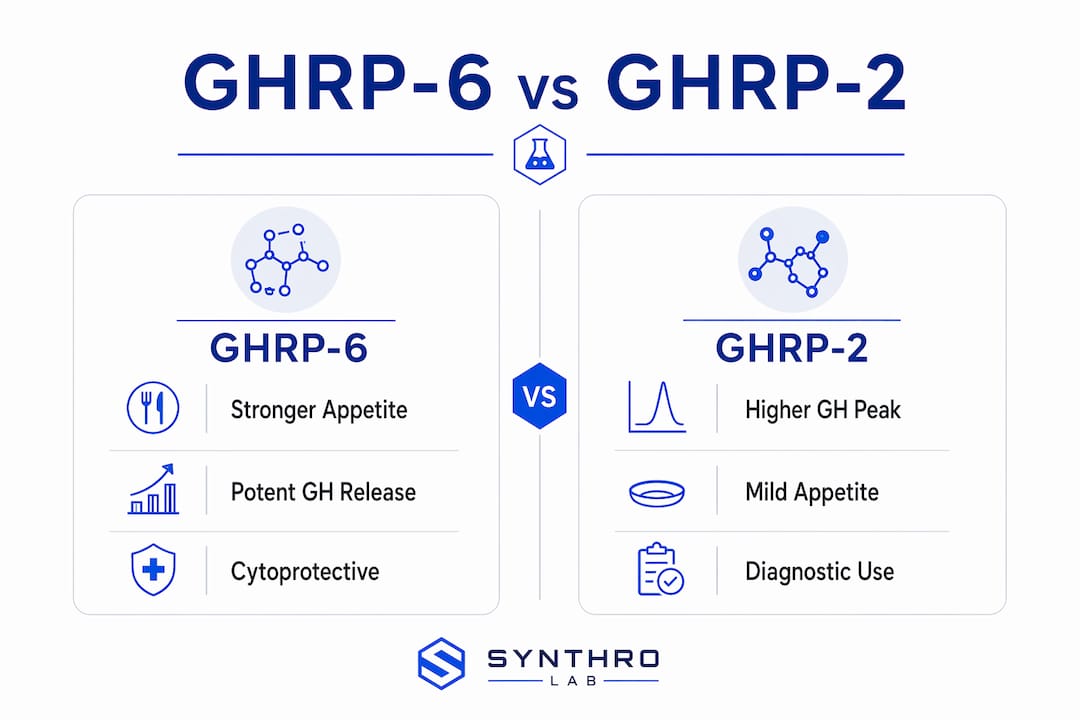 Infographic comparing GHRP-6 and GHRP-2 key benefits