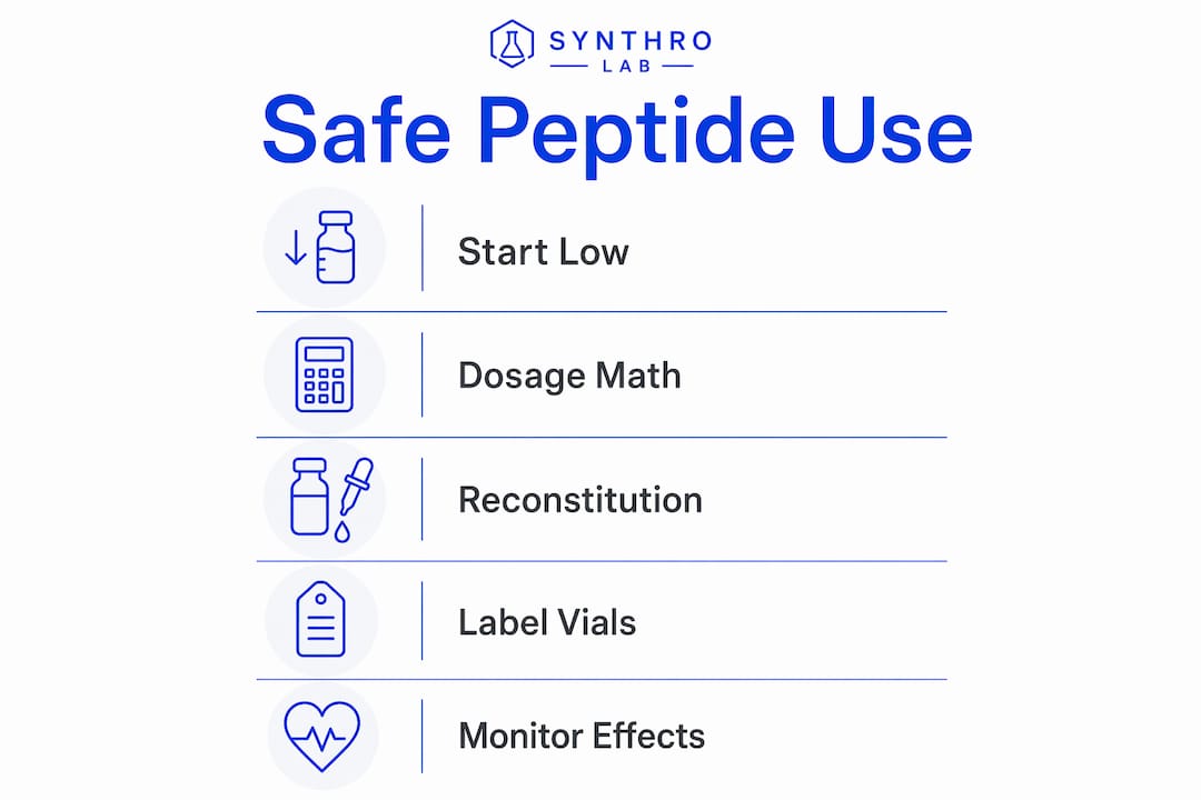 Infographic illustrating safe peptide use steps