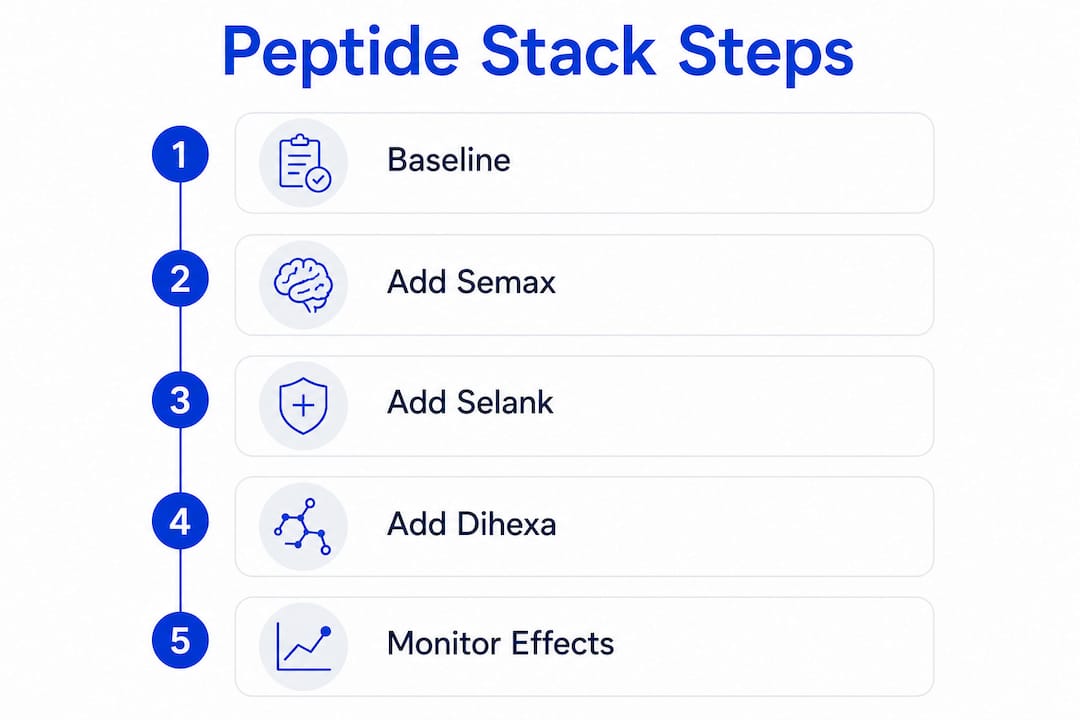 Infographic illustrating peptide stack optimization steps