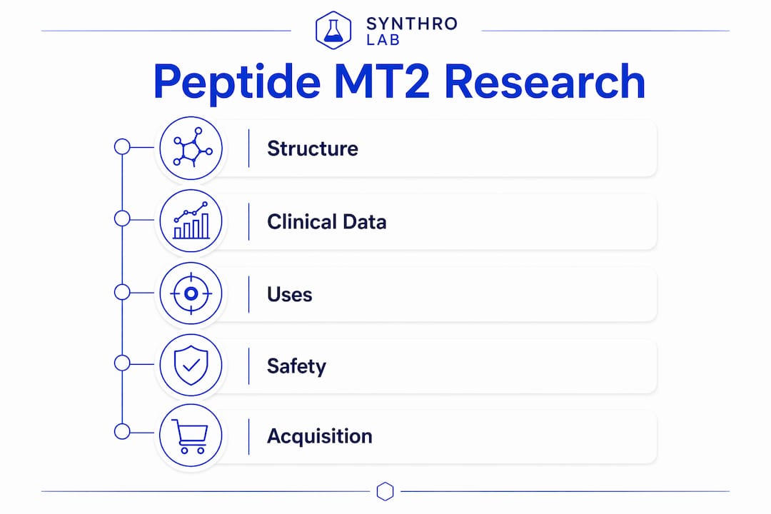 Infographic showing peptide MT2 research overview steps