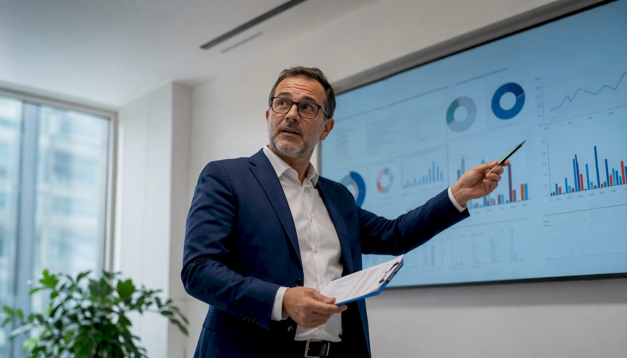 Researcher presenting clinical study data