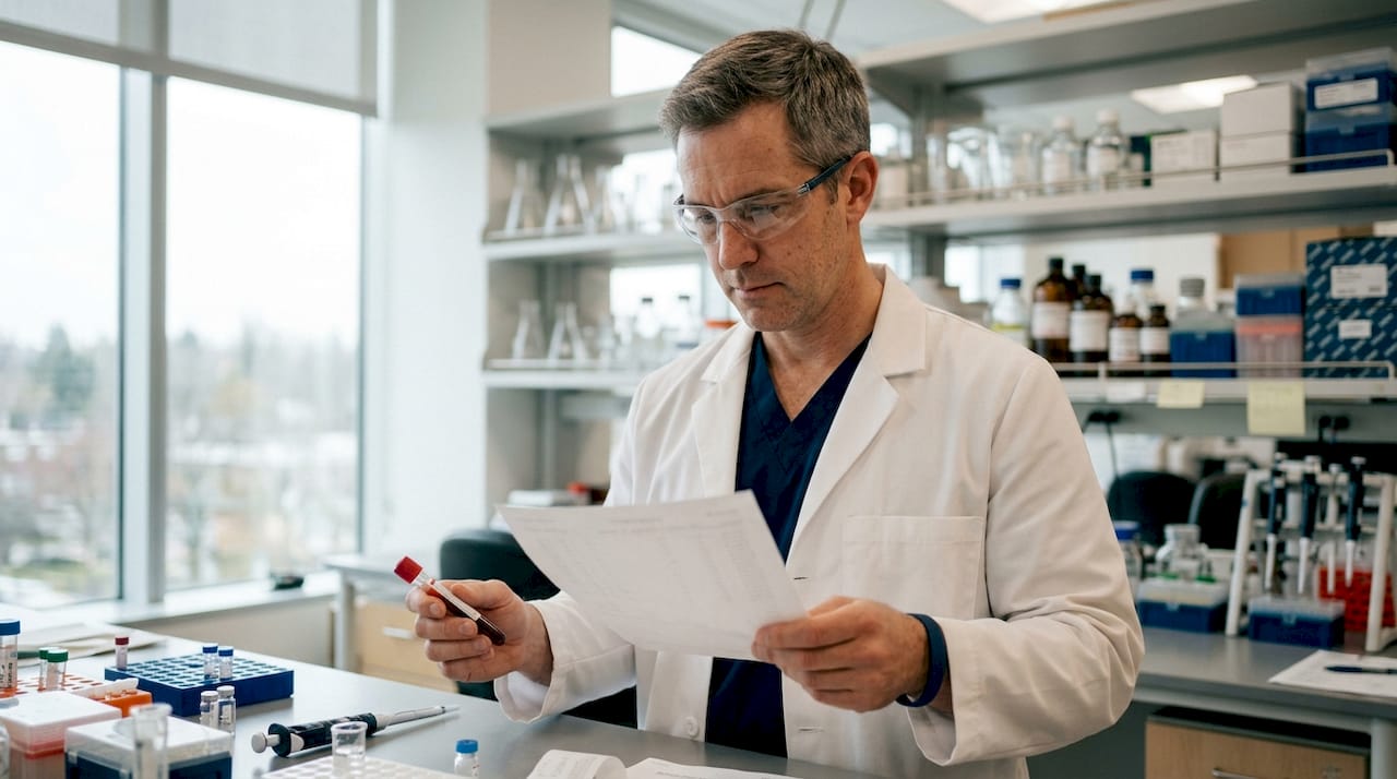 Lab technician analyzing IGF-1 blood test results
