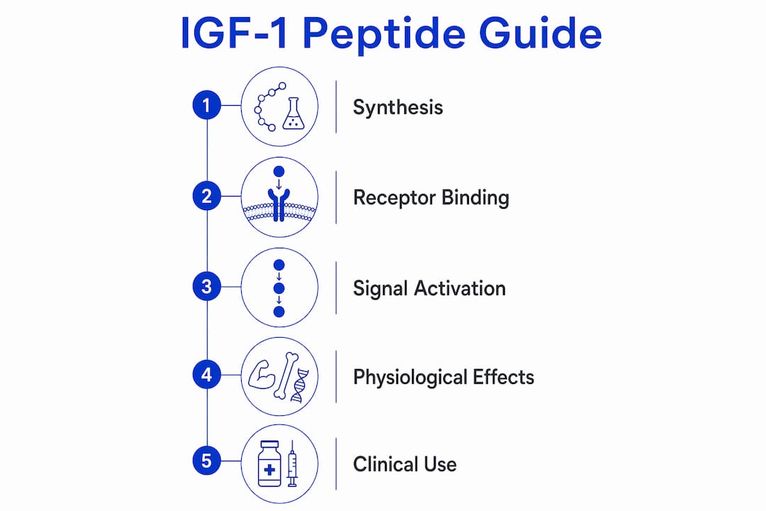 Infographic showing IGF-1 peptide key stages