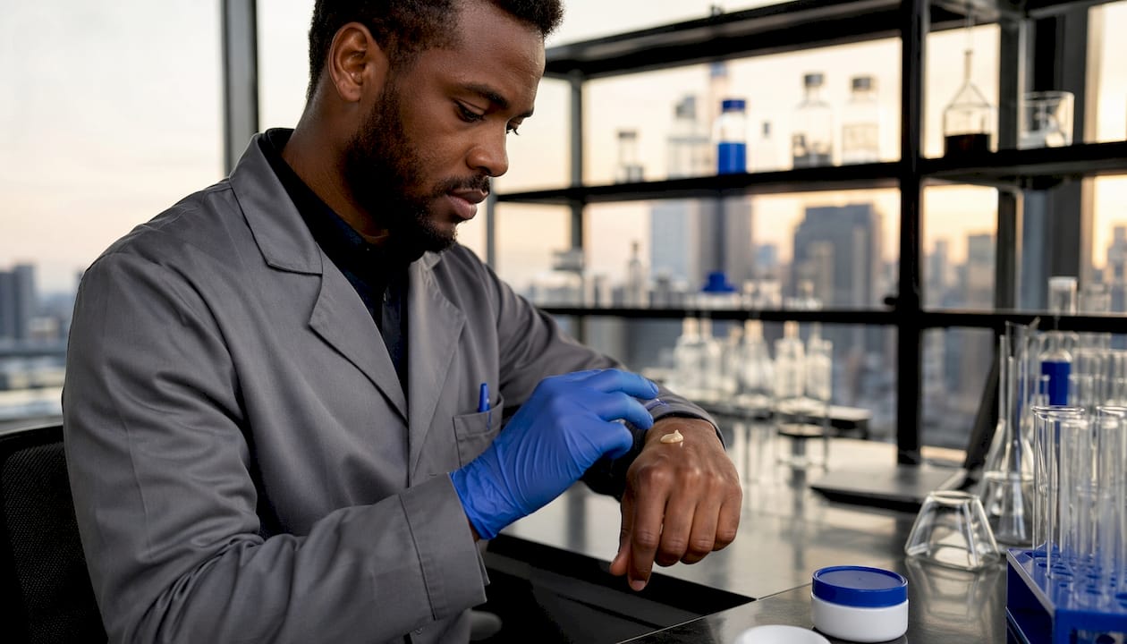 Researcher applying GHK-Cu topical peptide