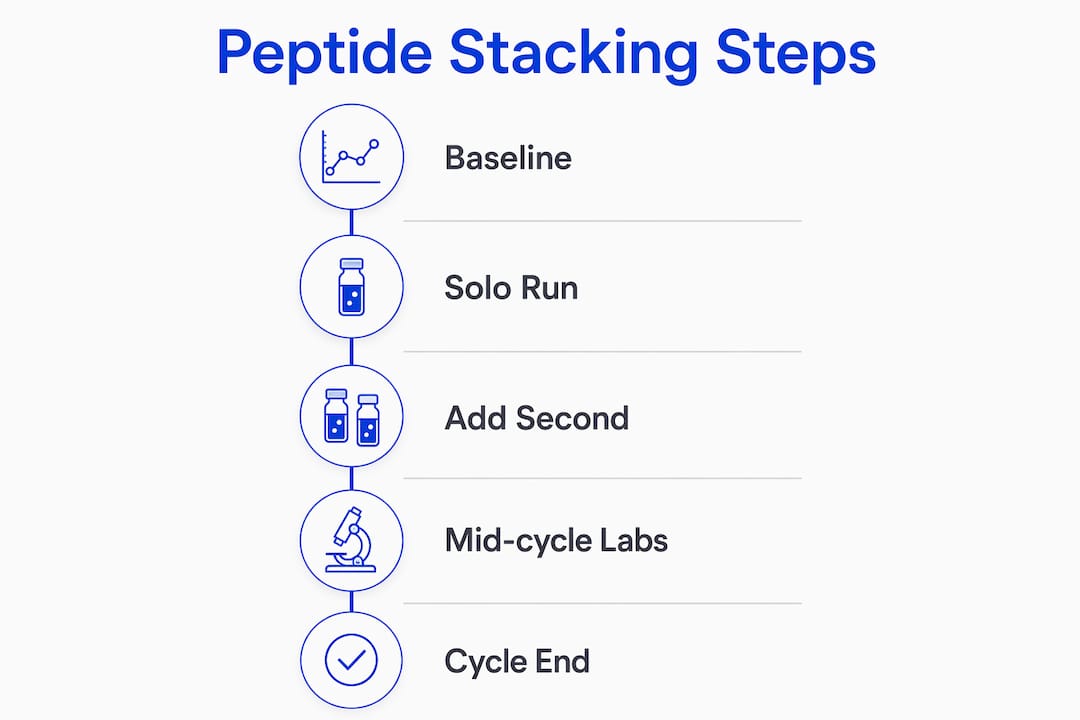 Infographic showing peptide stacking step-by-step protocol