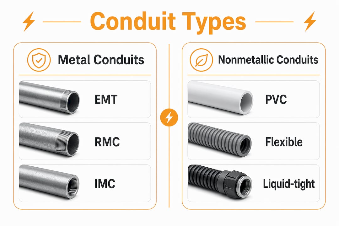Infographic comparing metal and nonmetallic conduit types