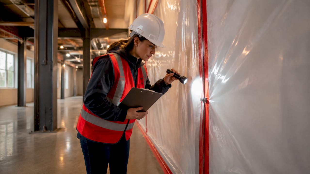Licensed asbestos assessor inspecting site