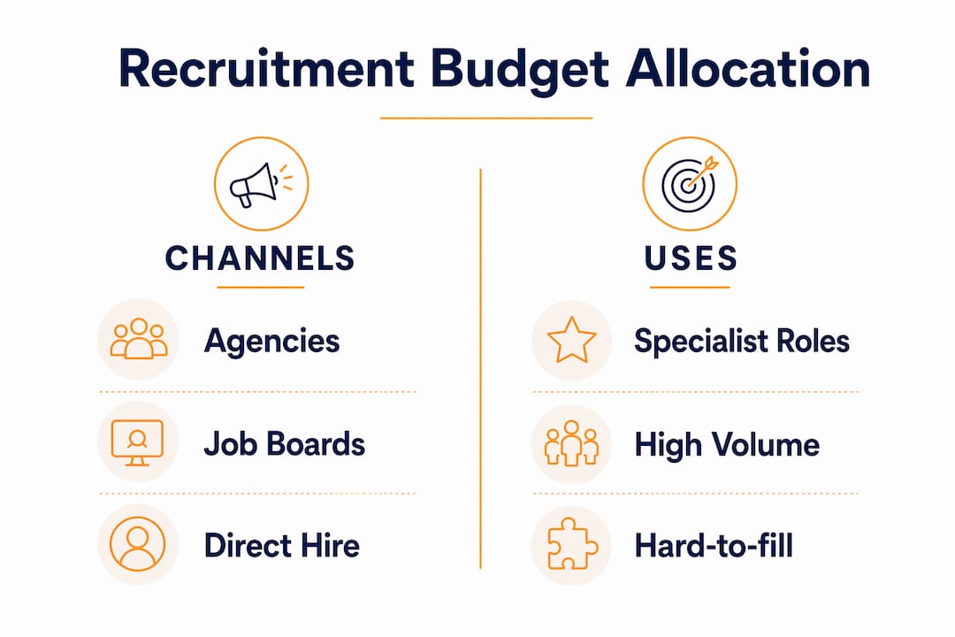 Infographic showing recruitment budget allocation channels and uses
