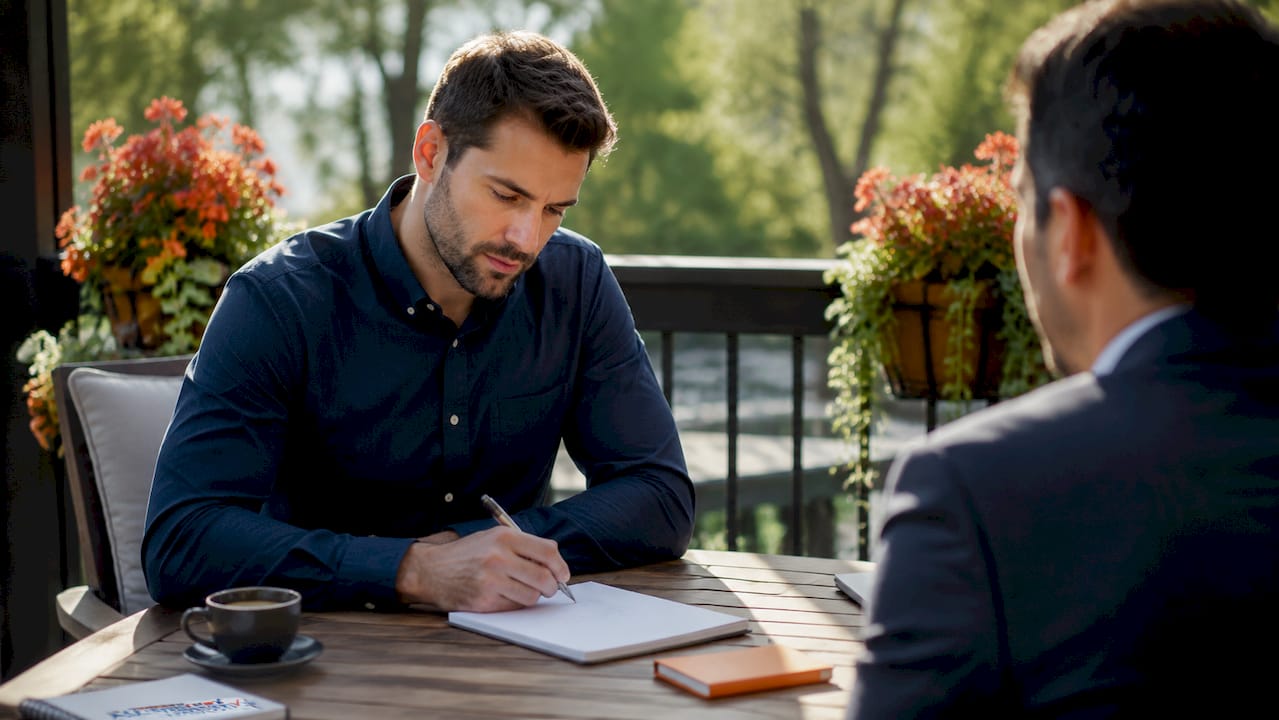 Recruiter's hands taking notes on notepad