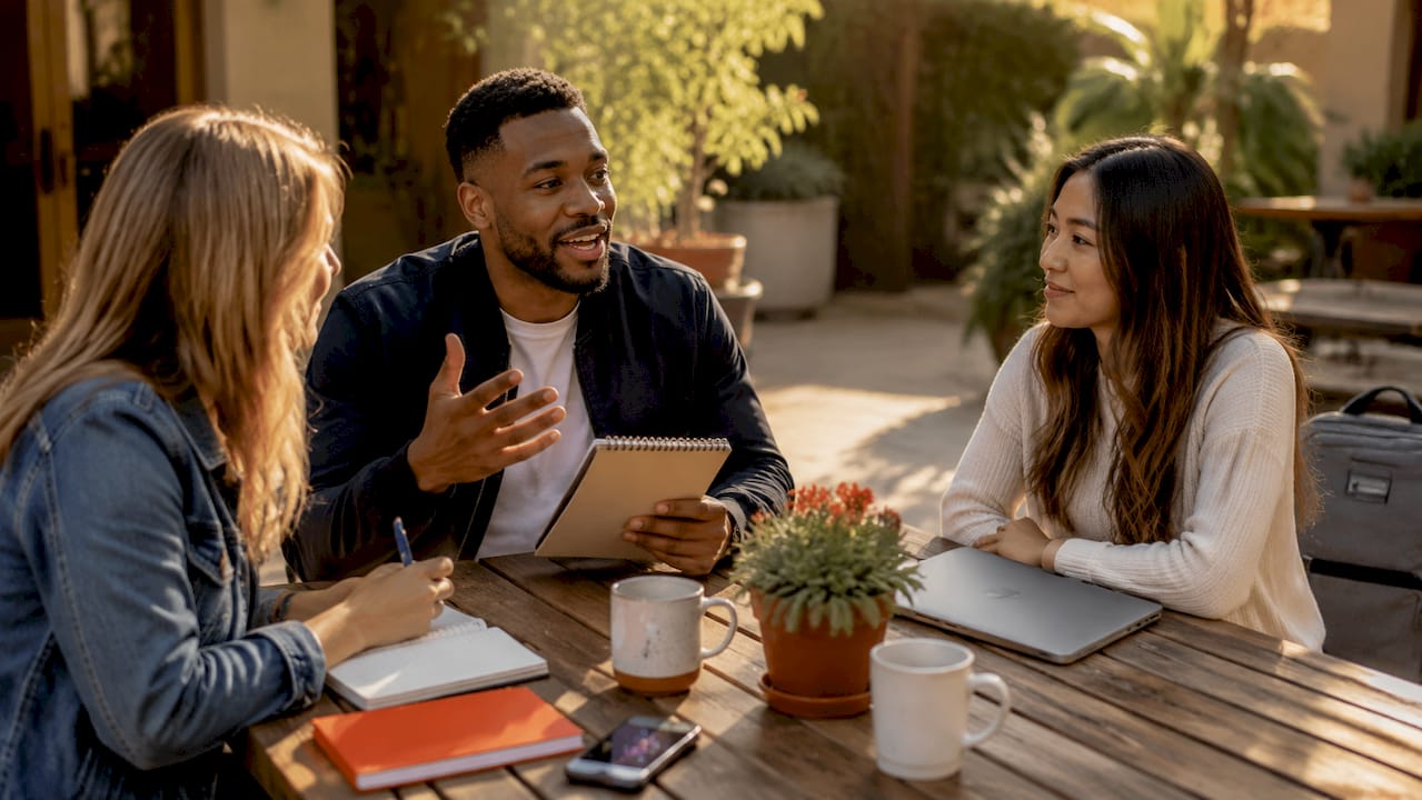 Team discussing employee referral program