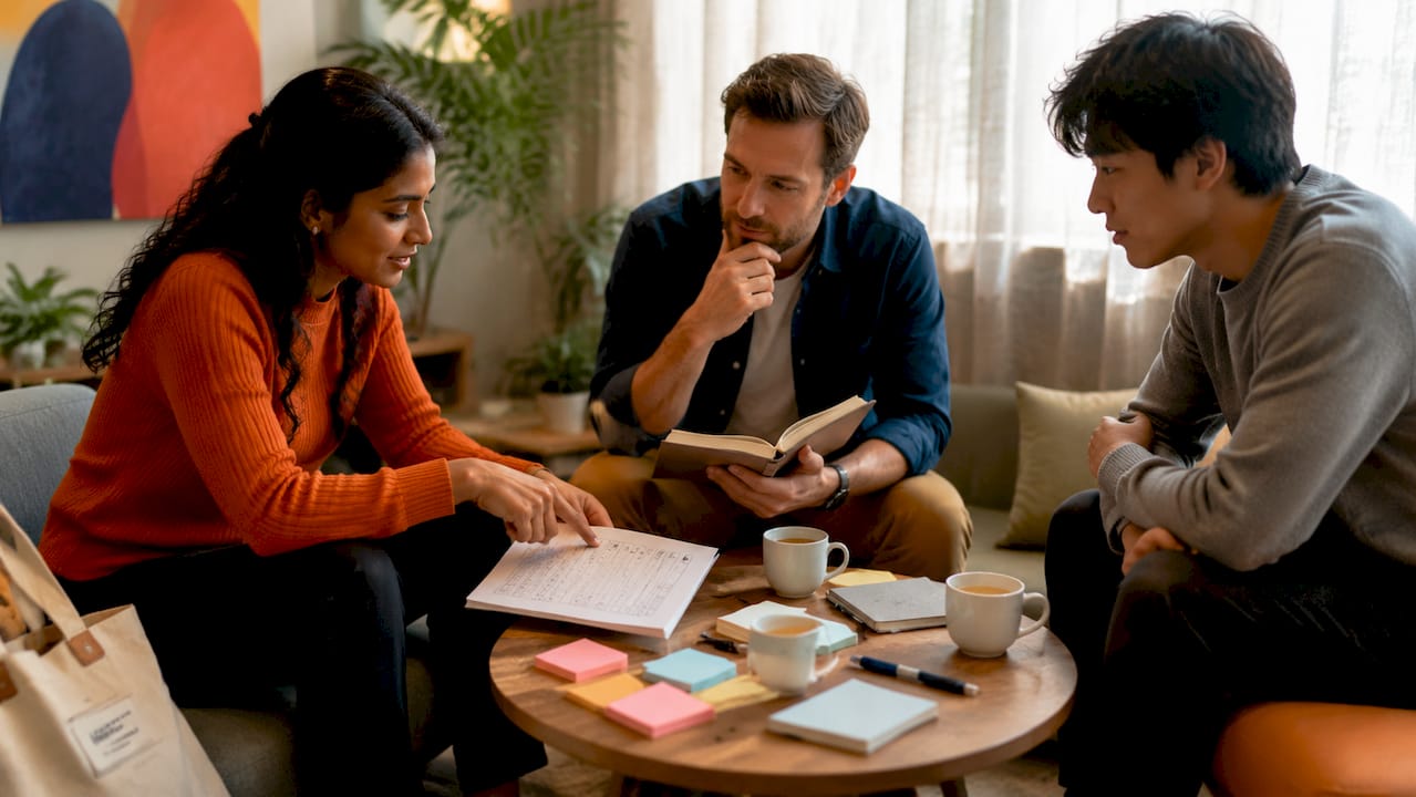 Diverse team discussing recruitment mistakes in meeting room