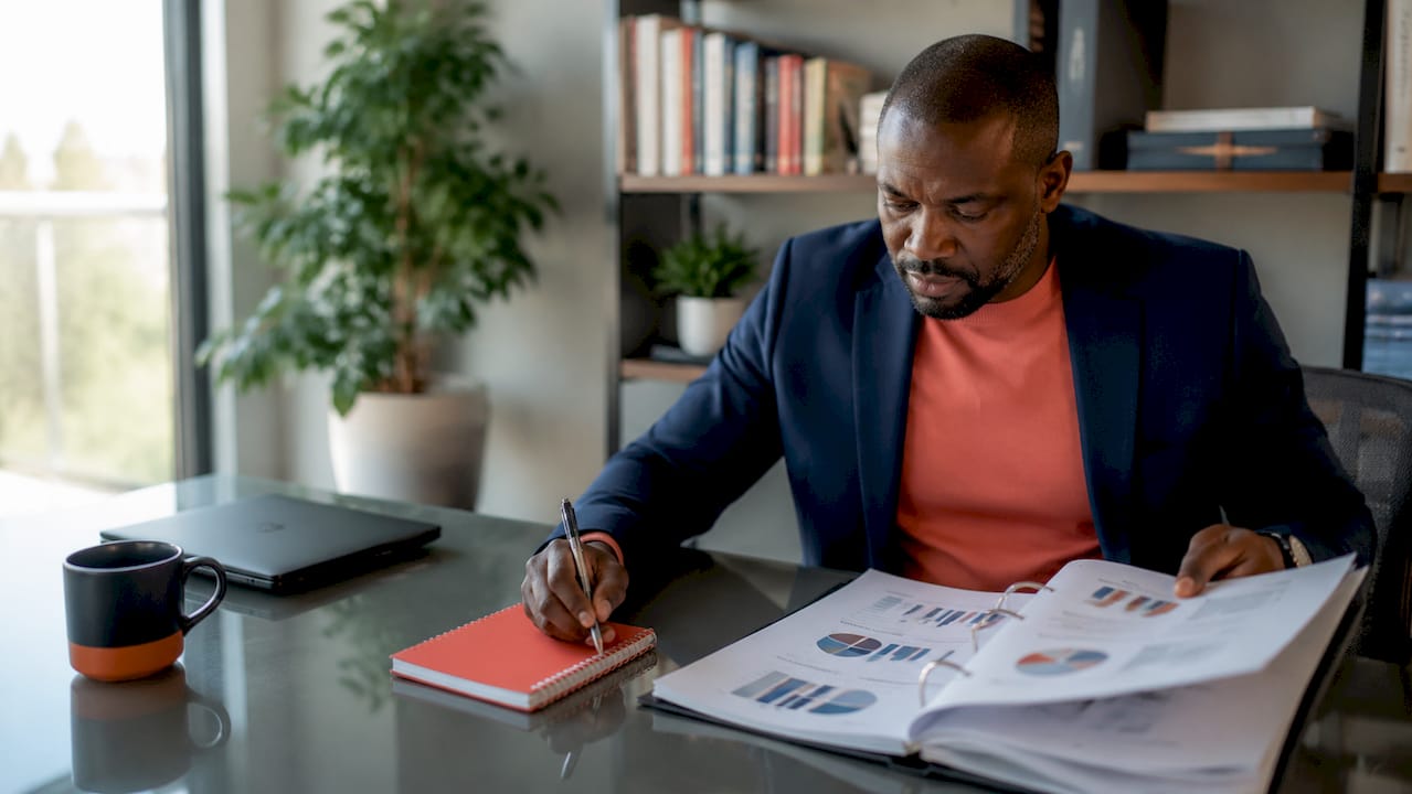 Man noting recruitment performance metrics