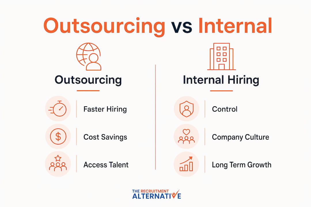 Infographic comparing outsourcing and internal recruitment