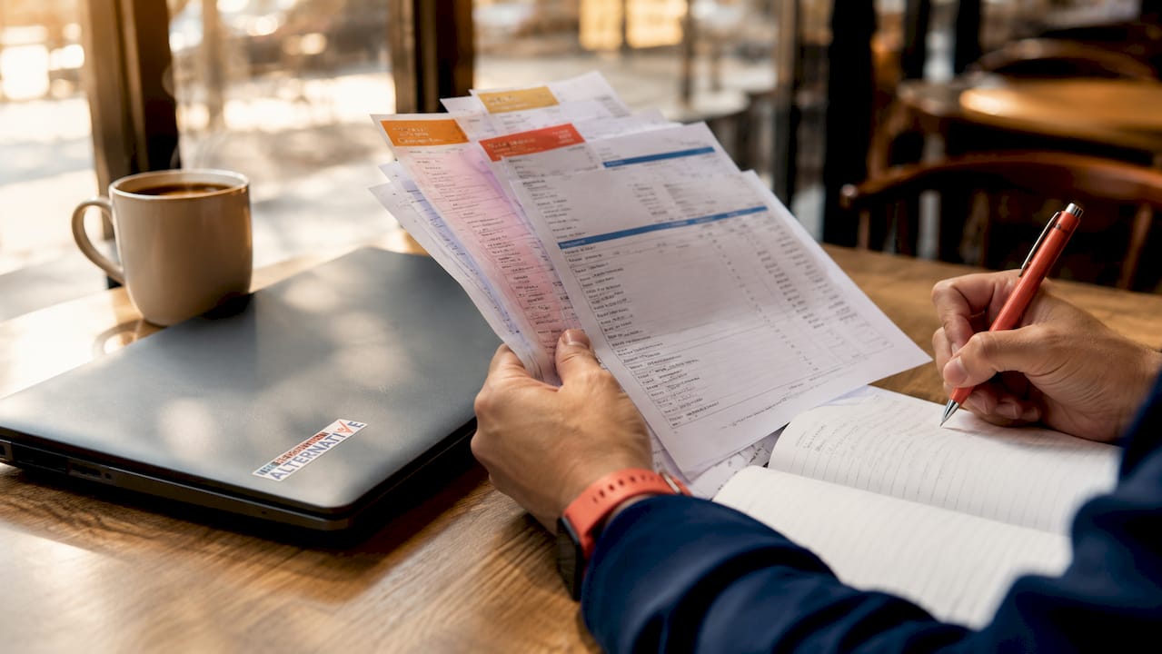 Hands sorting recruitment cost documents